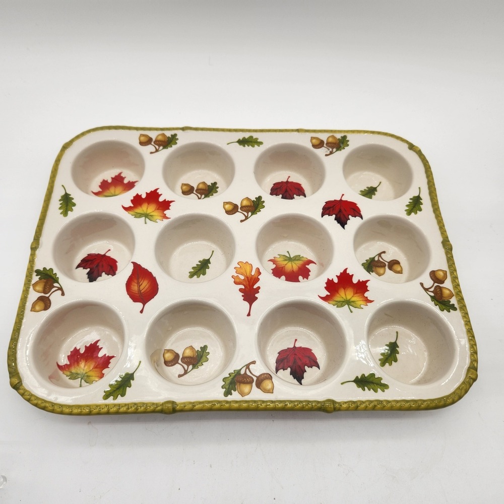 Temp-tations by Tara Vintage Fall Harvest Ceramic 12 Cup Muffin Pan Stoneware